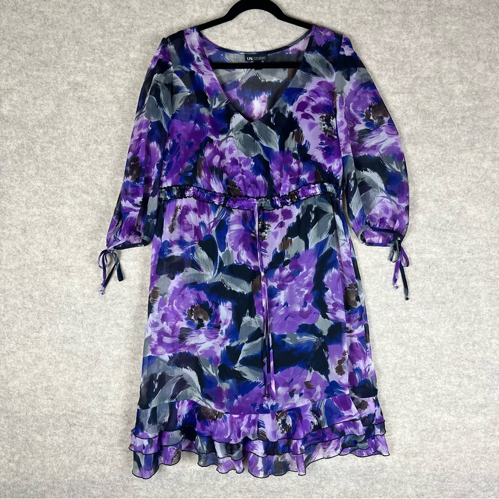 Purple Floral Dress with Ruffle Hem